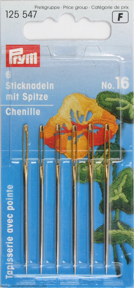 Chenille needles with sharp point, No. 20, 1.00 x 43mm