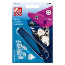 Load image into Gallery viewer, Non-sew press fastener "Jersey", sew-on look White