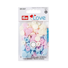 Load image into Gallery viewer, Prym Love color press fasteners, 12.4 mm, assorted colors Pale pink, light blue, pearl