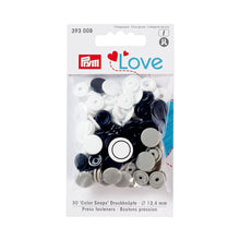Load image into Gallery viewer, Prym Love color press fasteners, 12.4 mm, assorted colors Navy blue, grey, white