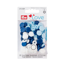 Load image into Gallery viewer, Prym Love color press fasteners, 12.4 mm, assorted colors Blue, white, light blue