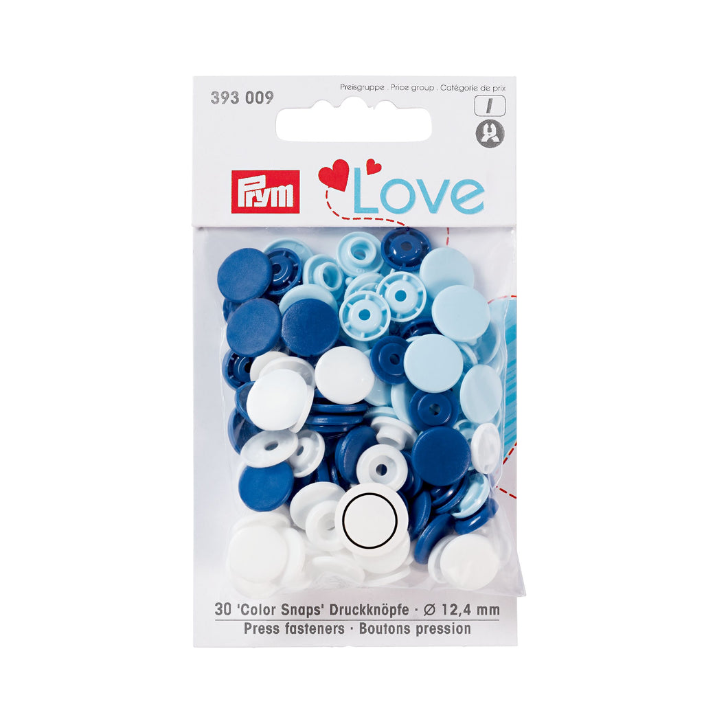 Prym Love color press fasteners, 12.4 mm, assorted colors Blue, white, light blue