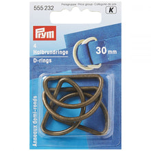 將圖片載入圖庫檢視器 D-rings, 30 mm Antique brass