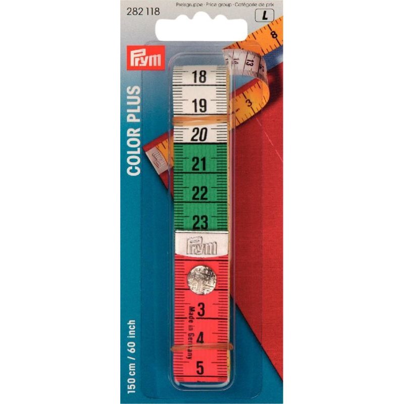 Tape Measure Color Plus with press fastener, cm- and/or inch scale cm/inch, with retail packaging