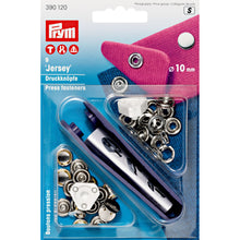 Load image into Gallery viewer, Non-sew press fasteners JERSEY, smooth cap 10 mm, silver, 9 pieces
