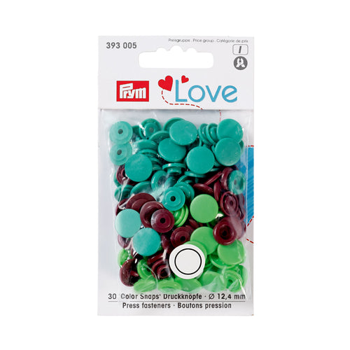 Prym Love color press fasteners, 12.4 mm, assorted colors Green, light green, brown