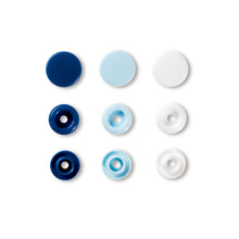 Load image into Gallery viewer, Prym Love color press fasteners, 12.4 mm, assorted colors Blue, white, light blue
