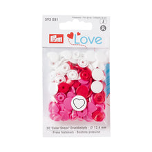 Load image into Gallery viewer, Prym Love color press fasteners, heart Red, white, pink
