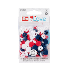 Load image into Gallery viewer, Prym Love color press fasteners, star Red, white, navy
