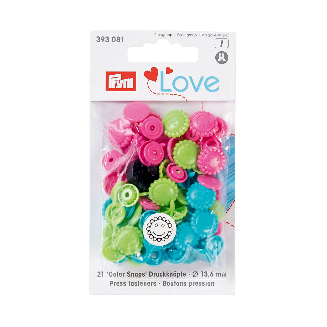 Prym Love color press fasteners, flower Turquoise, green, pink