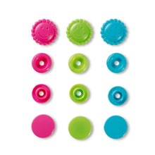 Load image into Gallery viewer, Prym Love color press fasteners, flower Turquoise, green, pink
