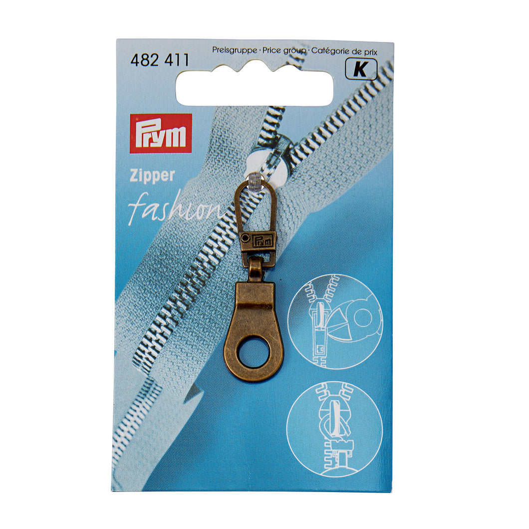 Fashion zipper puller, eyelet Antique brass