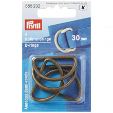 Load image into Gallery viewer, D-rings, 30 mm Antique brass
